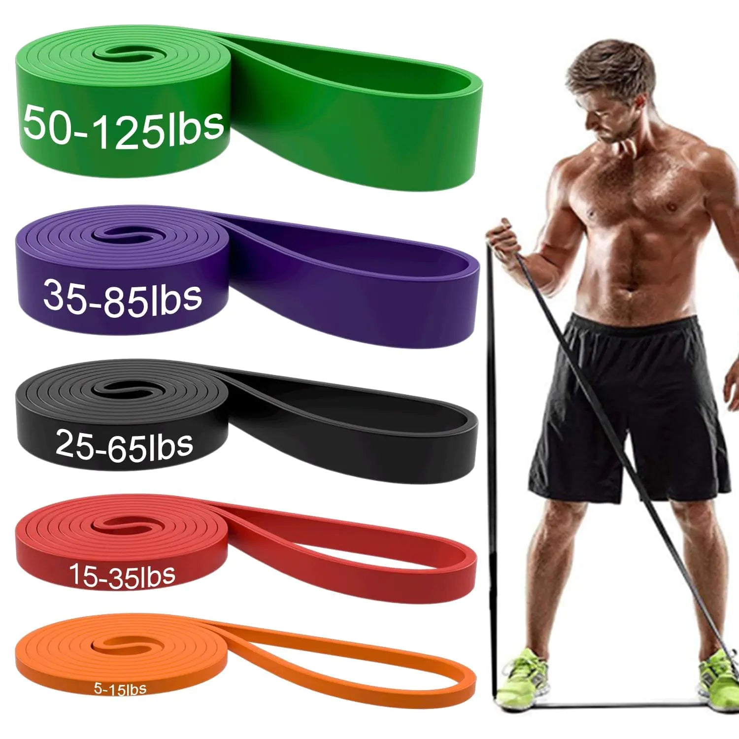 ROSAPOAR 5‑Pack Natural Latex Resistance & Pull‑Up Assist Bands (5–125 lb) – Includes Carry Bag & Workout Guide for Strength, Mobility & Full‑Body Training