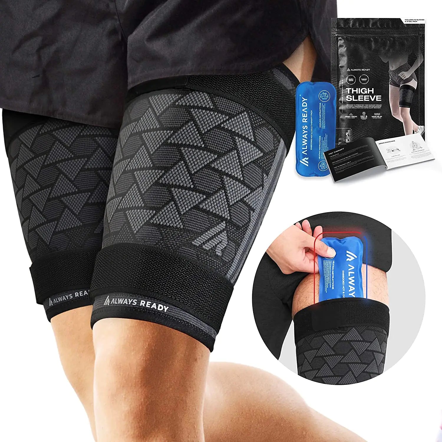 Always Ready Thigh Compression Sleeve – Dual Pack with Hot & Cold Therapy