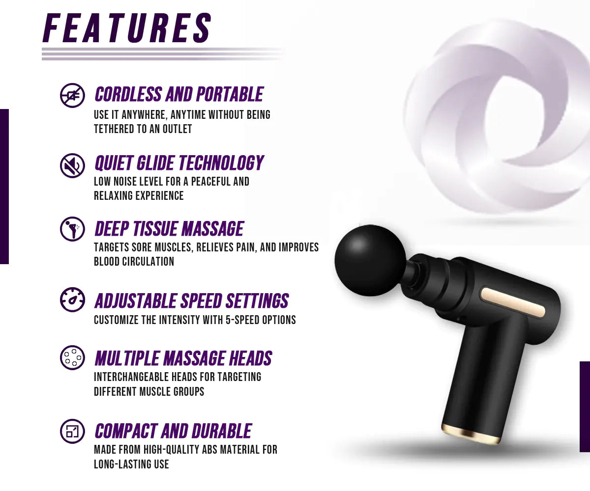 Cordless Deep‑Tissue Muscle Massage Gun – 6‑Speed Handheld Percussion Massager with 4 Interchangeable Heads & Dual 1800 mAh Batteries