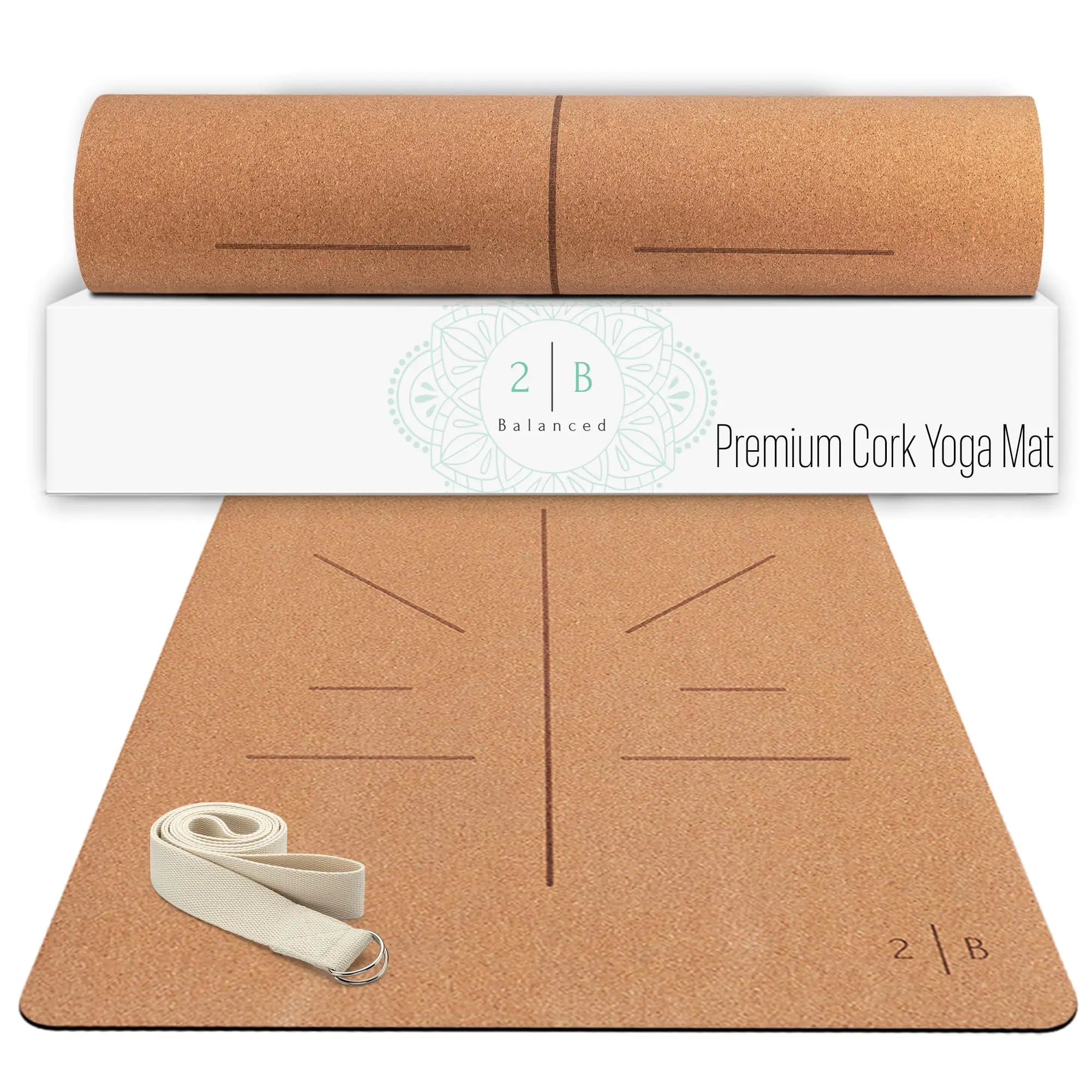 Natural Cork Yoga Mat – 5mm Non-Slip, Eco-Friendly & Sustainable | With Strap & Alignment Lines