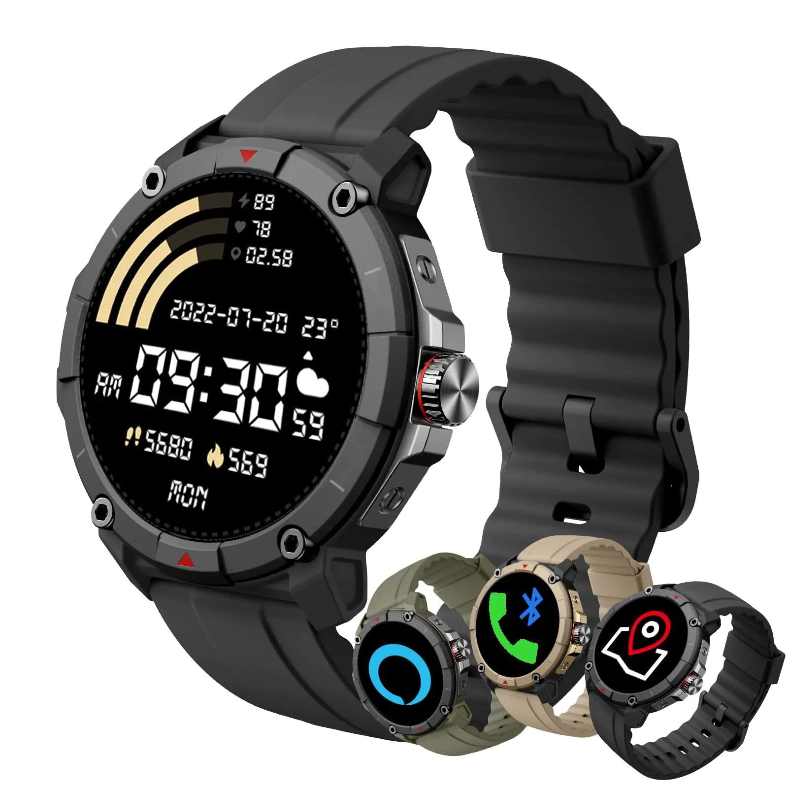 AiMoonsa GPS Running Smartwatch – Pace, Heart Rate & Exercise Analytics, 100+ Sport Modes, Custom Training Plans, Waterproof, Bluetooth Calling & Alexa for Men