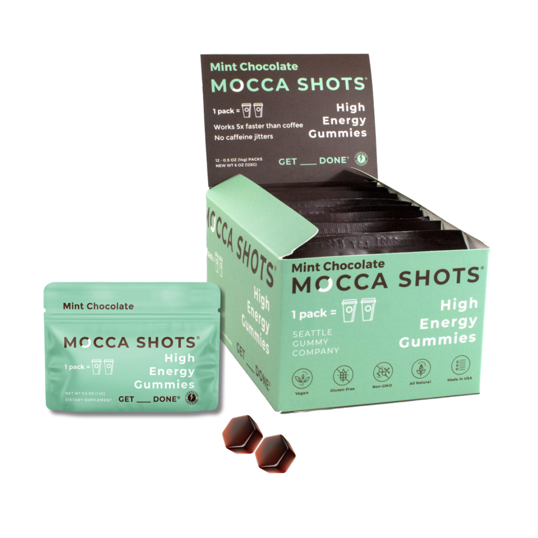 Mocca Shots Energy Gummies – Fast-Acting Caffeine Boost Without the Jitters - Mint Chocolate 12-Pack
