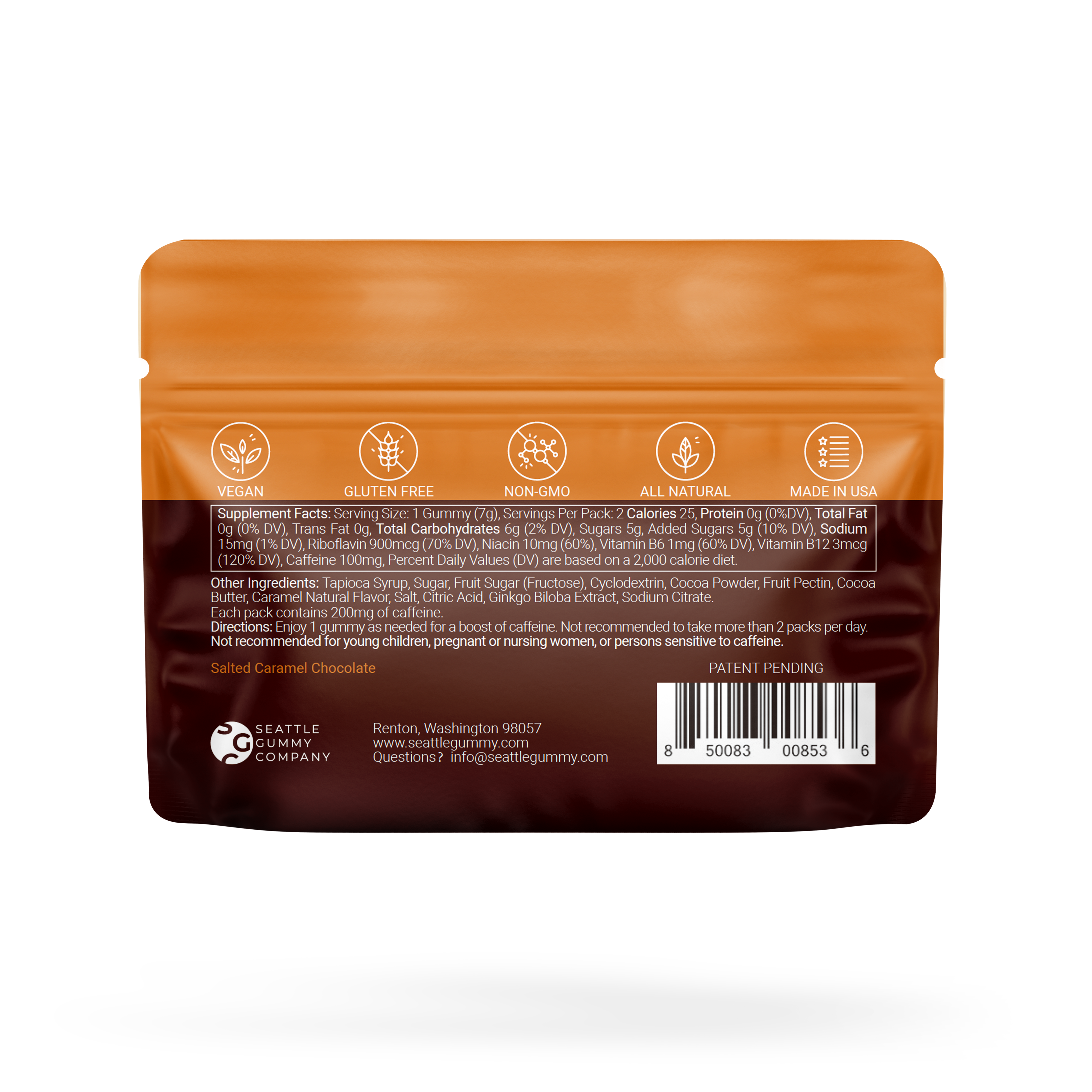 Mocca Shots Energy Gummies – Fast-Acting Caffeine Boost Without the Jitters - Salted Caramel 12 Packs