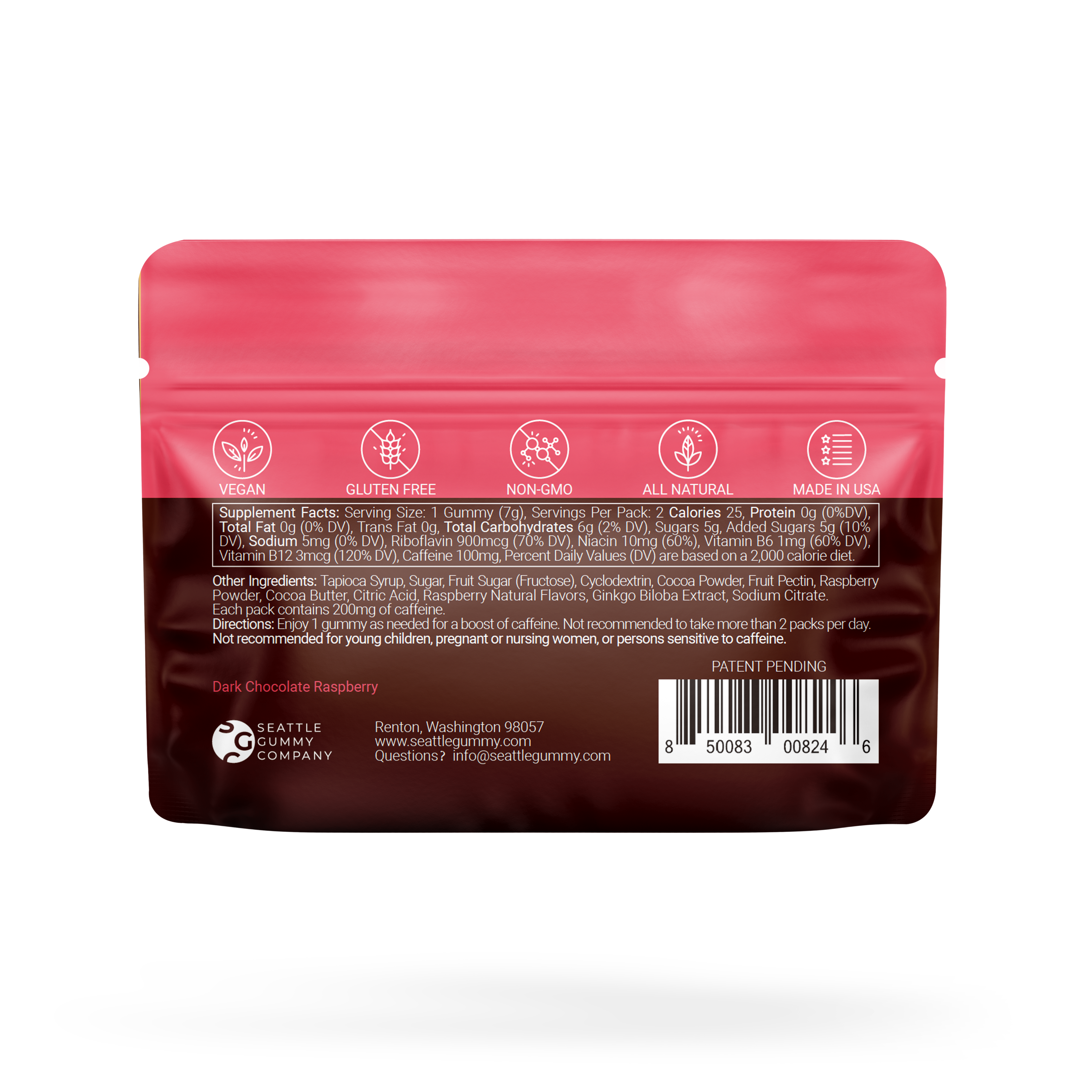 Mocca Shots Energy Gummies – Fast-Acting Caffeine Boost Without the Jitters - Dark Chocolate Raspberry - 12 Packs