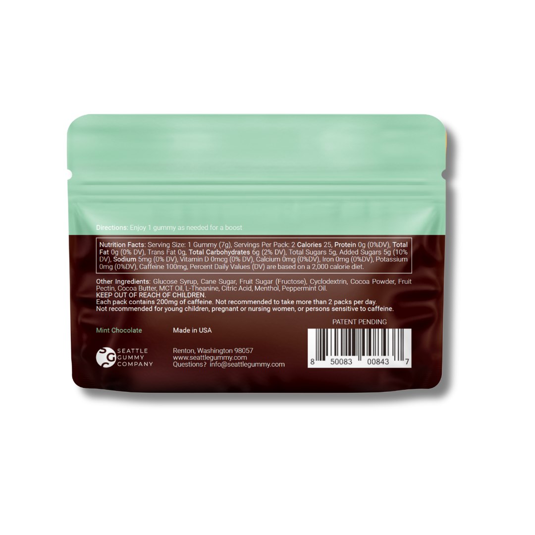 Mocca Shots Energy Gummies – Fast-Acting Caffeine Boost Without the Jitters - Mint Chocolate 12-Pack