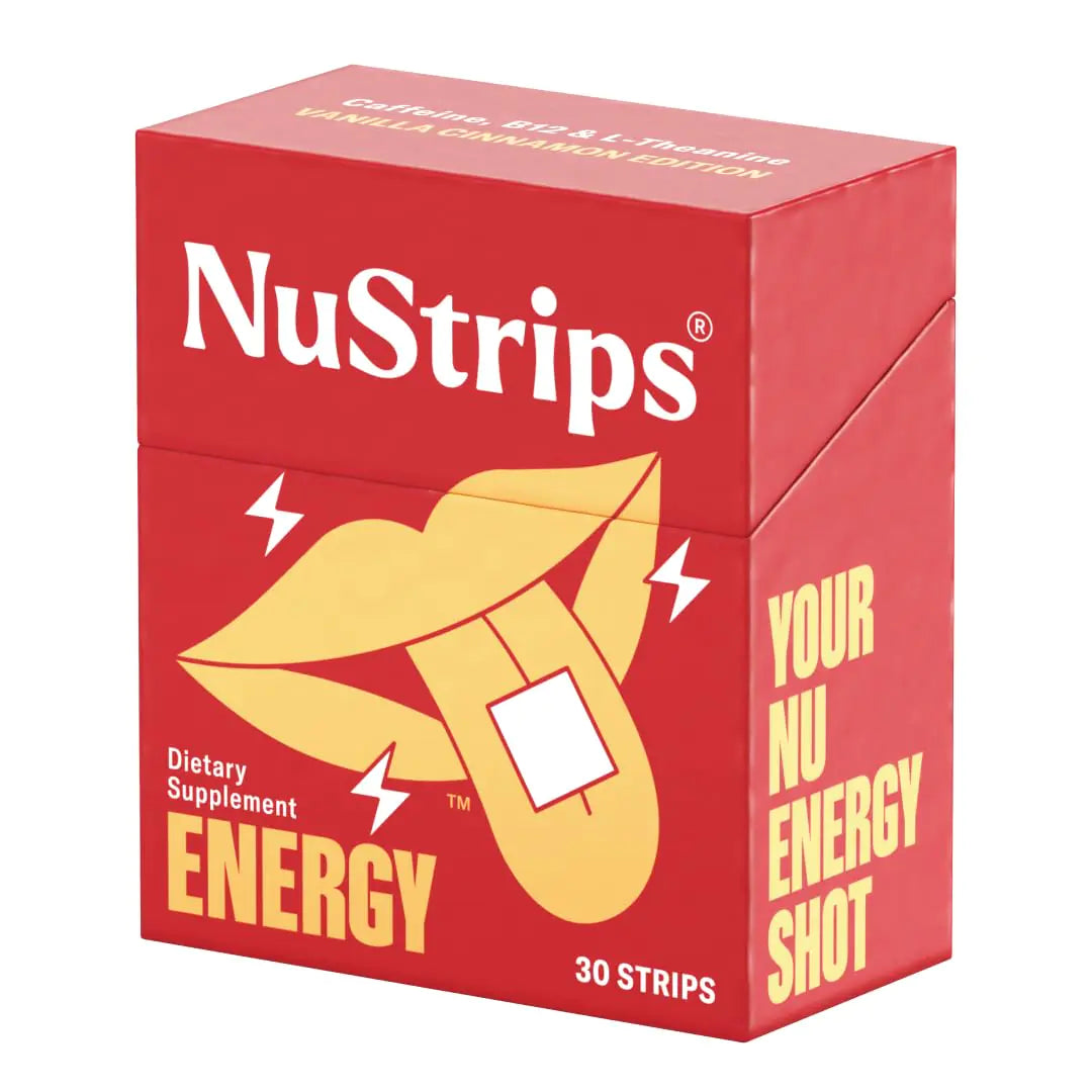 NuStrips Natural Instant Energy Strips – 50 mg Caffeine with L‑Theanine & B12, Cinnamon Vanilla, 30‑Count (Equiv. 30 Energy Drinks), 5× Faster Absorption