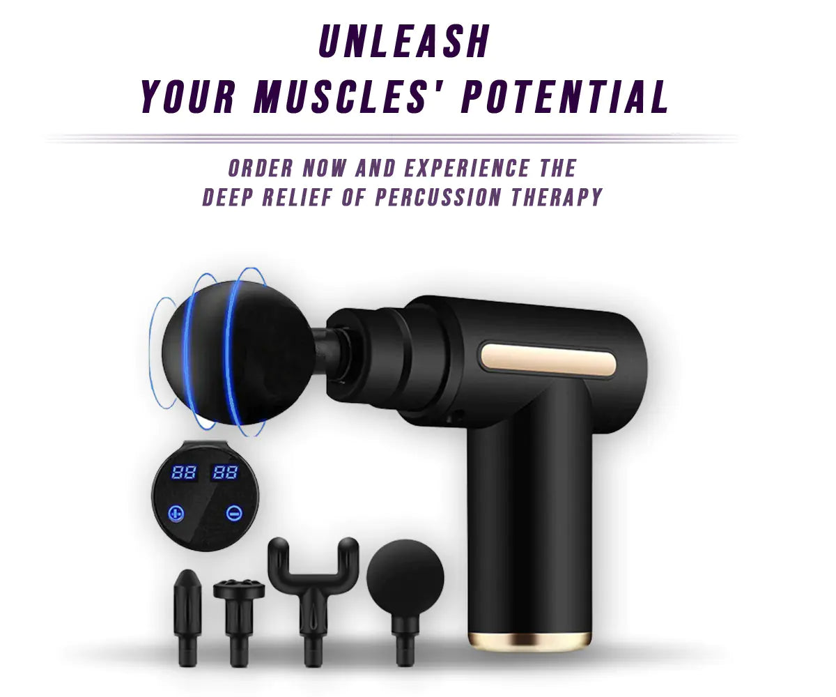 Cordless Deep‑Tissue Muscle Massage Gun – 6‑Speed Handheld Percussion Massager with 4 Interchangeable Heads & Dual 1800 mAh Batteries