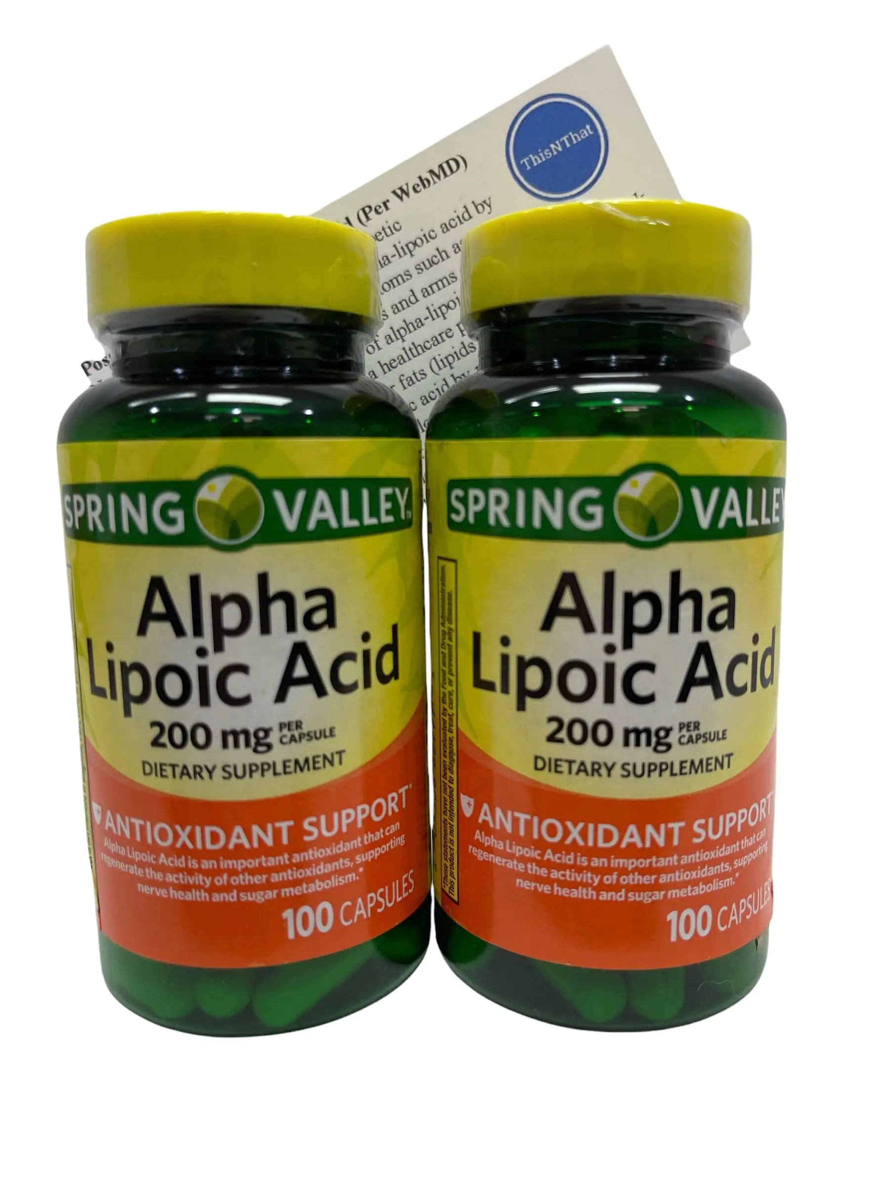 Alpha Lipoic Acid 200mg Capsules – Antioxidant & Metabolic Support Bundle (2 x 100 Count Bottles + Tip Card)
