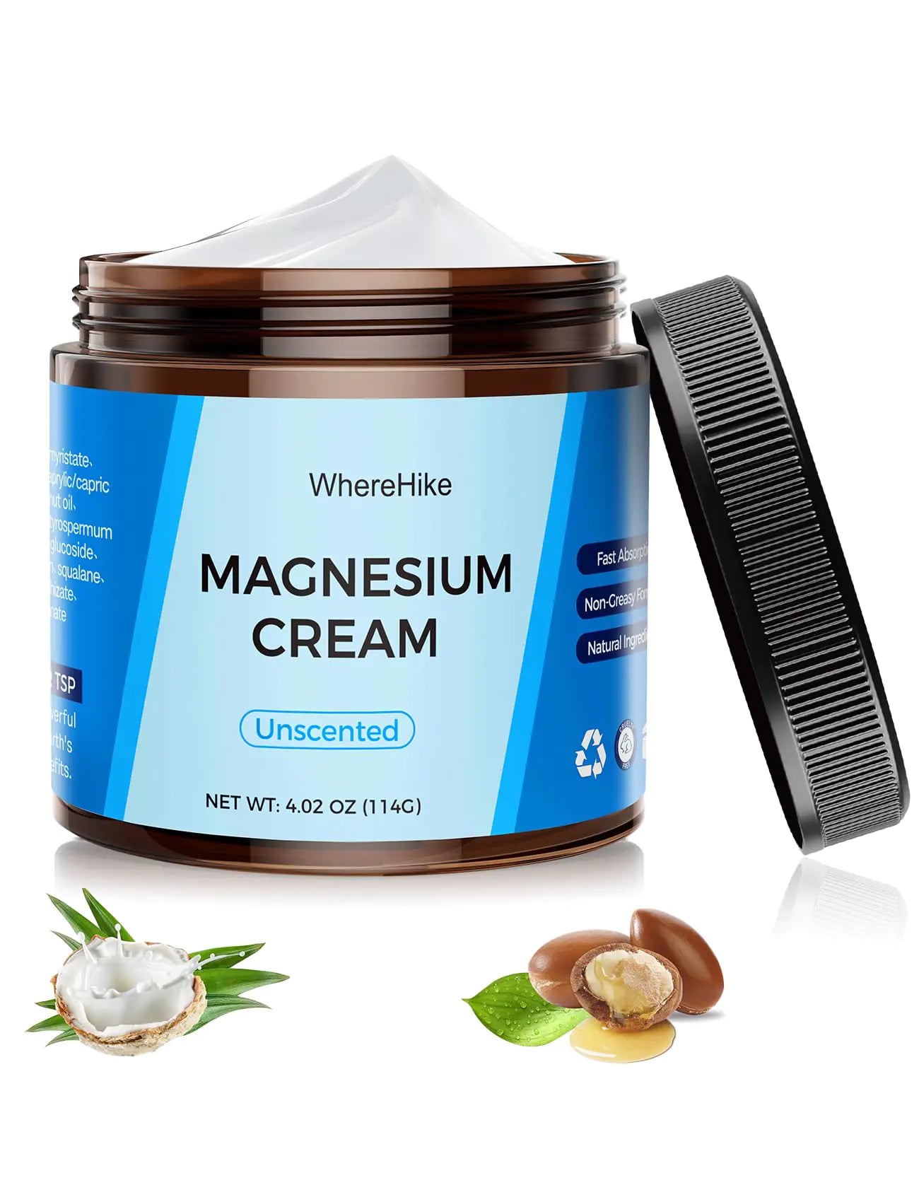 Topical Magnesium Cream for Sleep & Muscle Relief – WhereHike Nighttime Lotion for Cramps, Pain & Skin Hydration – Unscented
