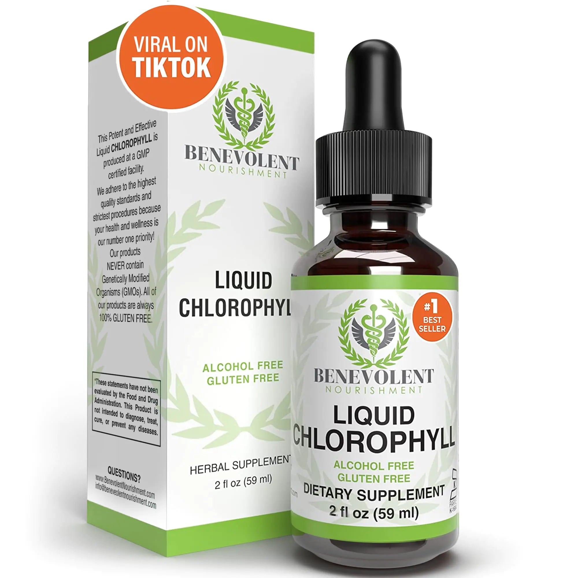 Benevolent Chlorophyll Liquid Drops – Organic Detox, Immune & Skin Support – Natural Mint Flavor, Internal Deodorizer, Non-GMO (4-Month Supply)