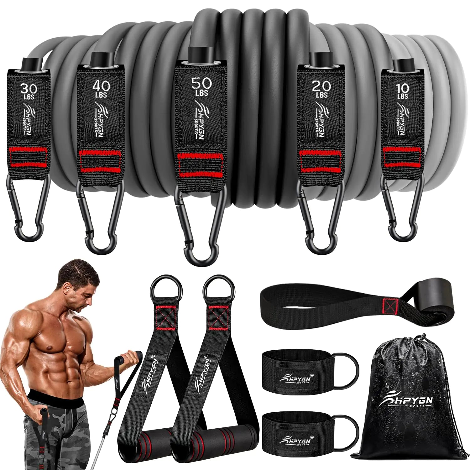 Resistance Band Set with Handles, Door Anchor & Ankle Straps – Heavy-Duty Workout Bands for Strength Training, Physical Therapy, Yoga & Home Fitness