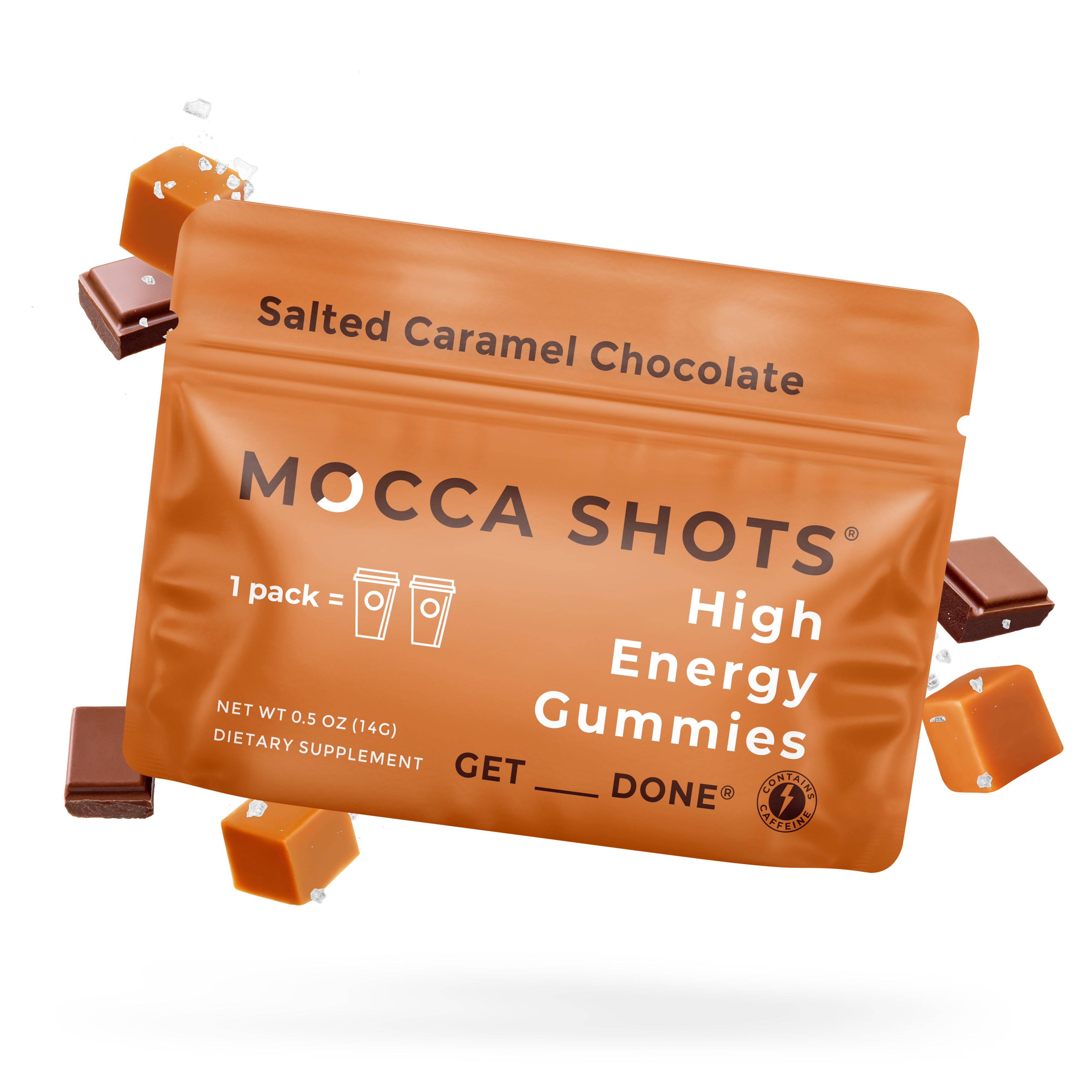 Mocca Shots Energy Gummies – Fast-Acting Caffeine Boost Without the Jitters - Salted Caramel 12 Packs