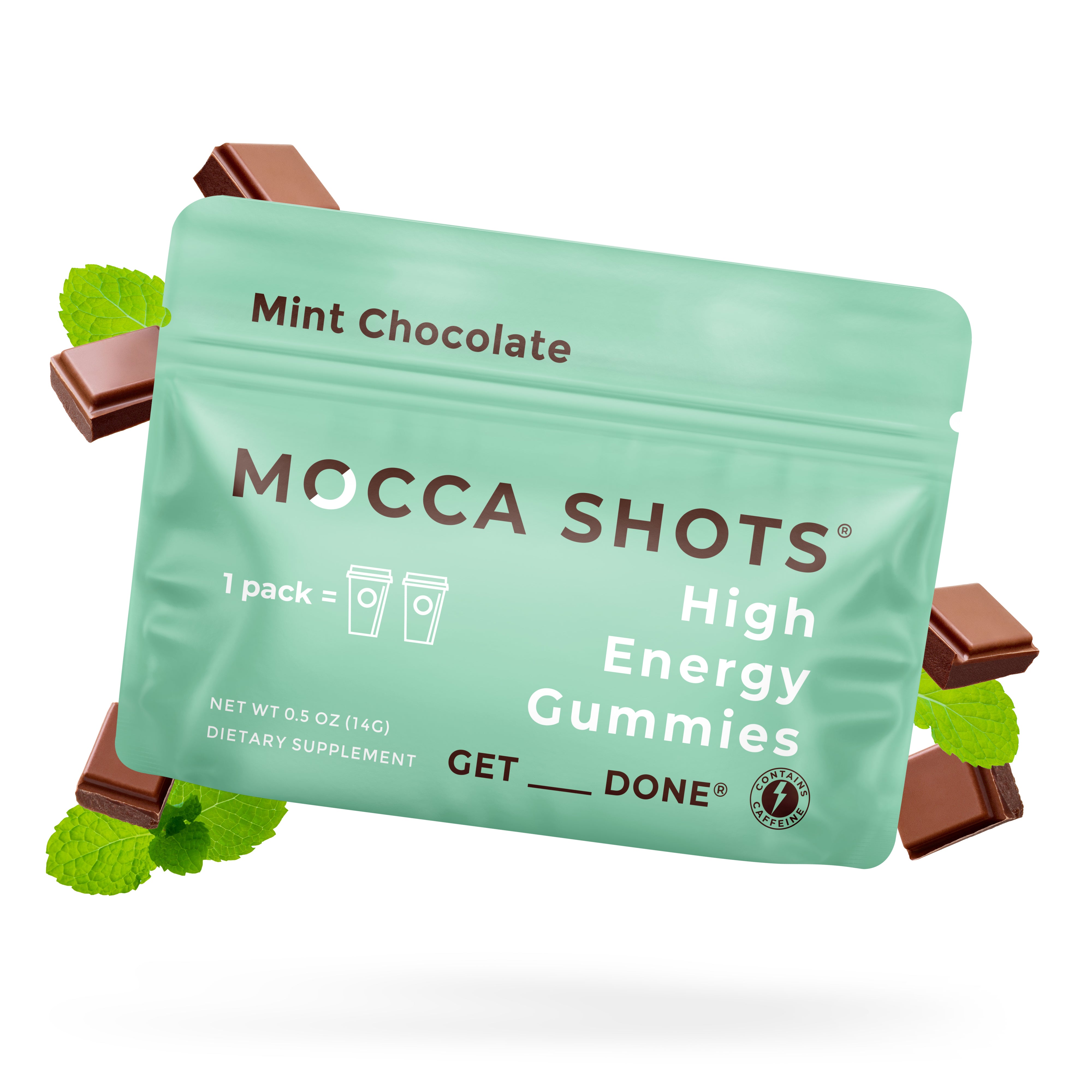 Mocca Shots Energy Gummies – Fast-Acting Caffeine Boost Without the Jitters - Mint Chocolate 12-Pack