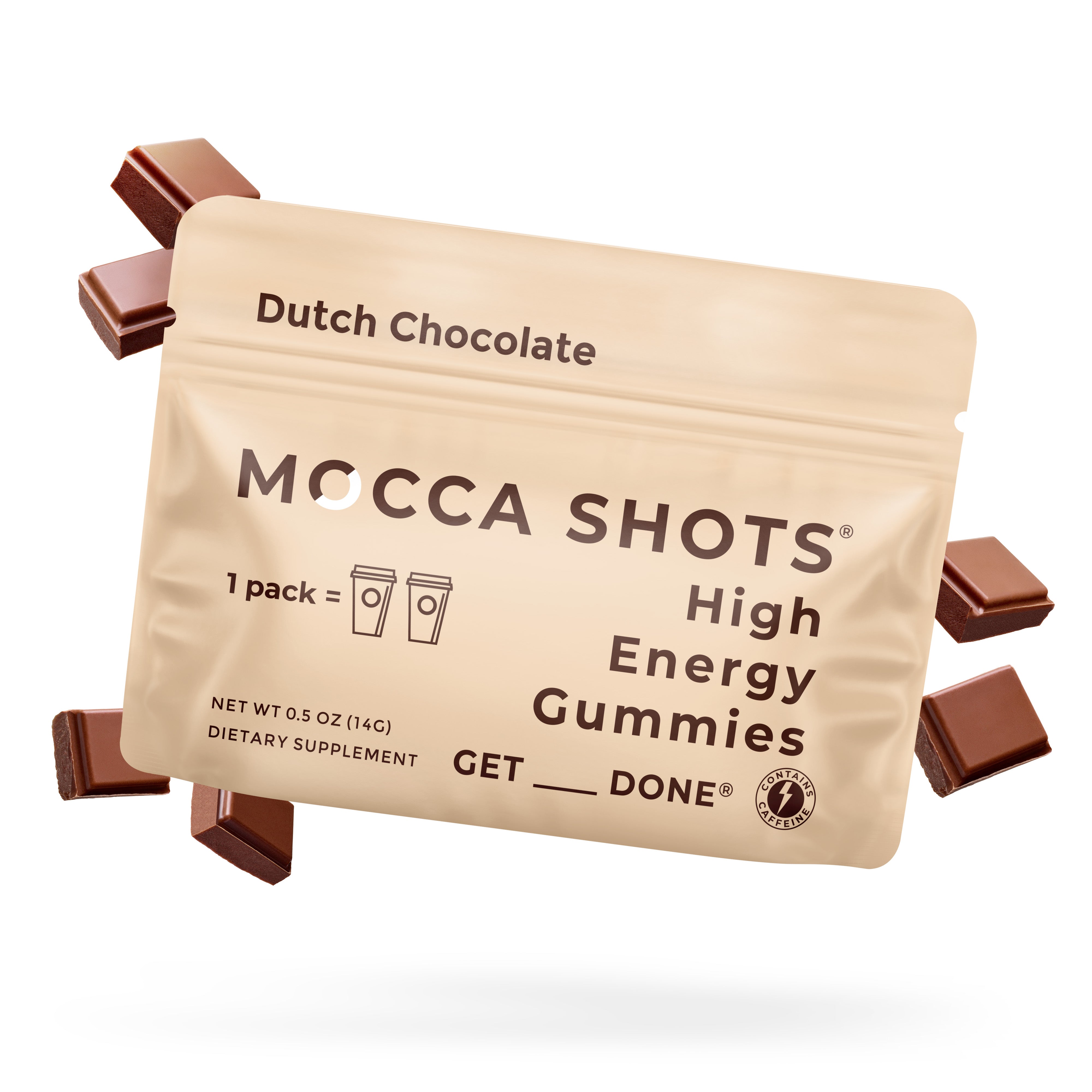Mocca Shots Energy Gummies – Fast-Acting Caffeine Boost Without the Jitters - Dutch Chocolate 12 Packs