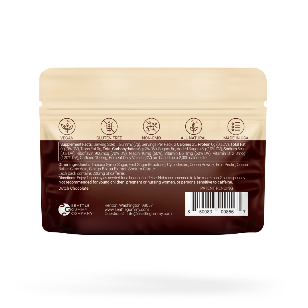 Mocca Shots Energy Gummies – Fast-Acting Caffeine Boost Without the Jitters - Dutch Chocolate 12 Packs