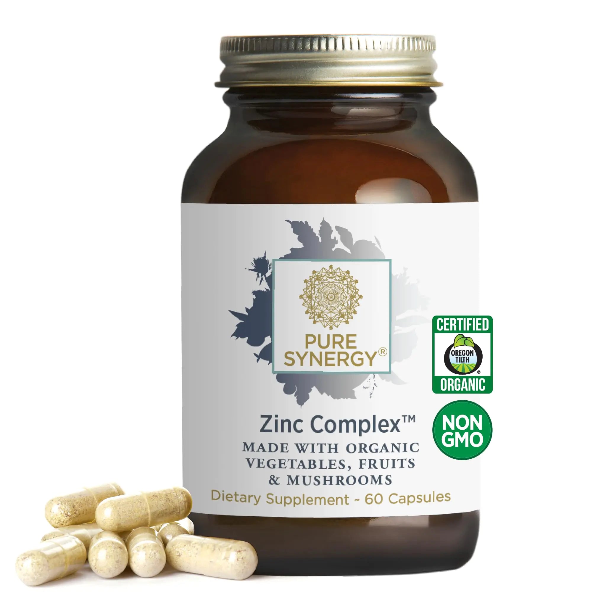 Zinc Complex with Vitamin C – Immune, Skin & Brain Support | Pure Synergy | Vegan, Organic Whole Food Supplement (60 Capsules)