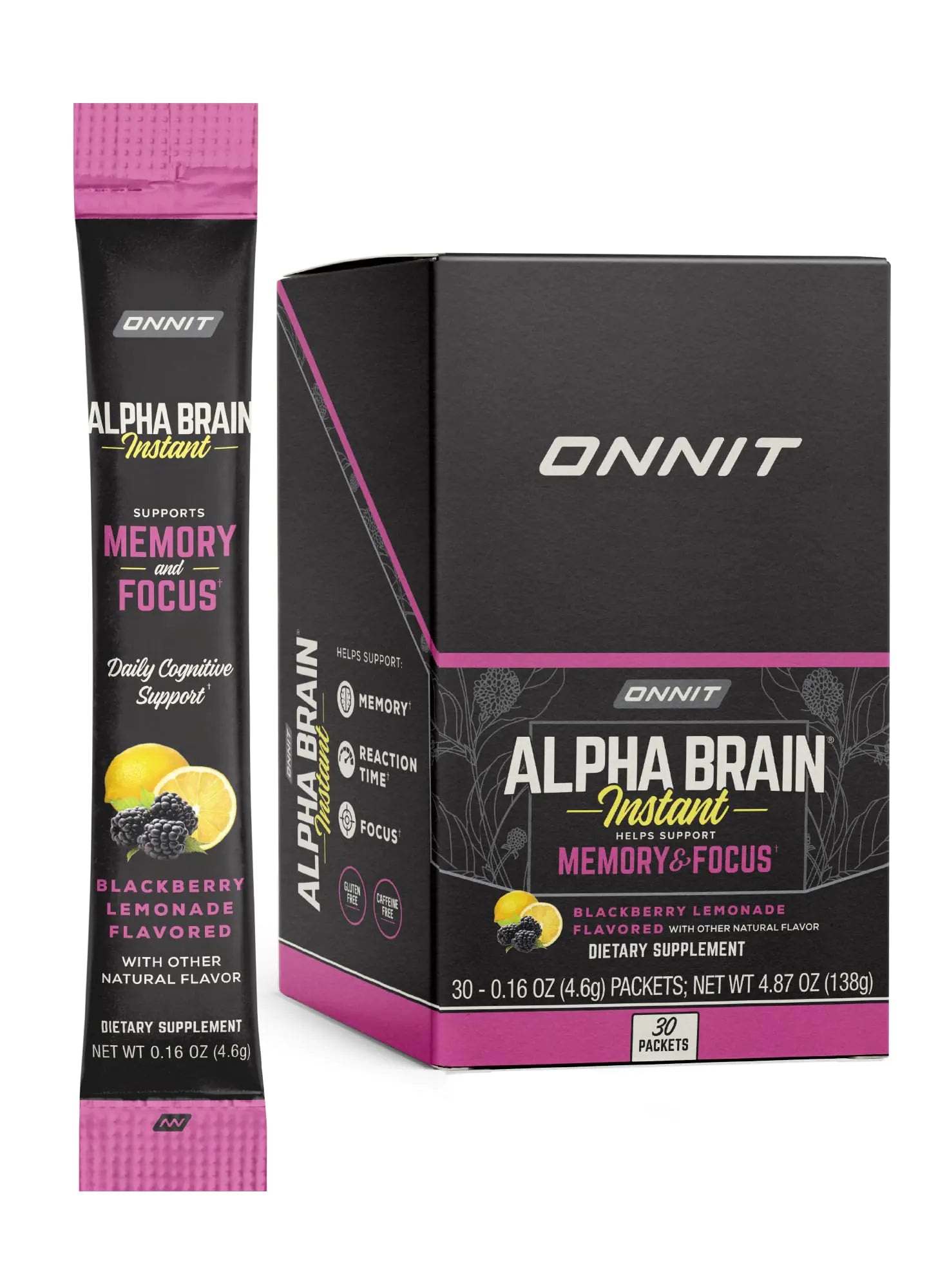 ONNIT Alpha Brain Instant – Blackberry Lemonade Nootropic Drink Mix – Focus, Memory & Mental Clarity Support with Alpha GPC, L-Theanine, Bacopa & Cat’s Claw – 30 Servings
